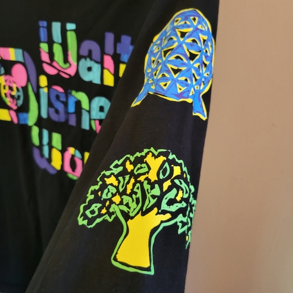 Walt Disney World Black Long Sleeve Tee With Neon Print - Picture 3 of 6
